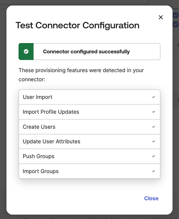 Testing the connection for SAML application